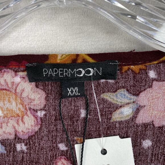 Papermoon Stitch Fix Women 2XL Top Red Floral Boho Tie Neck Pullover 3/4 Slv NWT - Picture 5 of 9